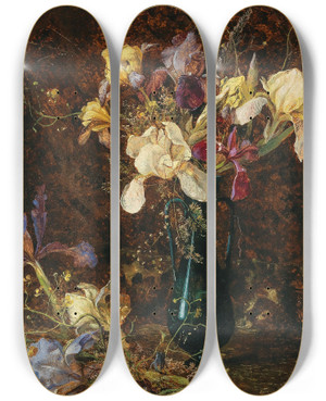 Triptych art skateboard deck of Marie Egner Iris by Marie Egner (1850-1940)