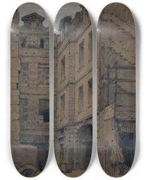 Triptych art skateboard deck of Ferdinand Boberg La Maison Du N25 De La Rue Du Jour by Ferdinand Boberg (1860-1946)