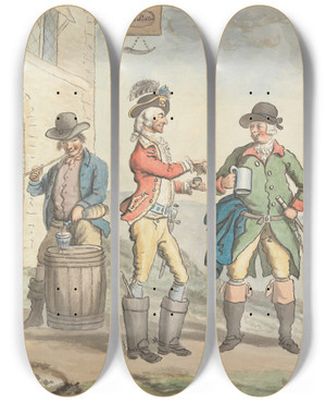 Triptych art skateboard deck of David Allan At La Posta by David Allan (1744-1796)