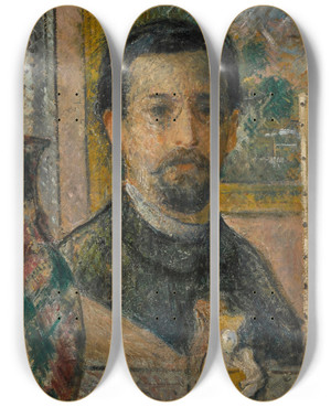 Triptych art skateboard deck of Gustave Loiseau Autoportrait La Statuette by Gustave Loiseau (1865-1935)