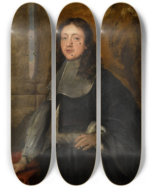 Triptych art skateboard deck of Gonzales Coques Portrait Of A Gentleman by Gonzales Coques (1614-1684)