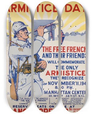 Triptych art skateboard deck of Henri Laussucq Armistice Day by Henri Laussucq (1882-1975)