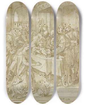 Triptych art skateboard deck of Maerten De Vos Circumcision Of Christ by Maerten De Vos (1532-1603)