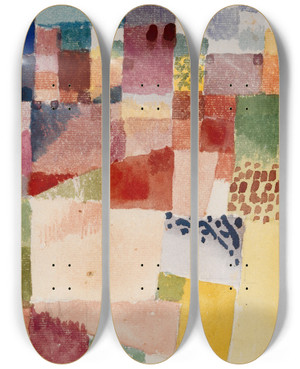 Triptych art skateboard deck of Paul Klee Motif From Hammamet by Paul Klee (1879-1940)