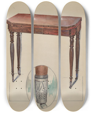 Triptych art skateboard deck of Rolland Livingstone Table Console Or Card Table by Rolland Livingstone