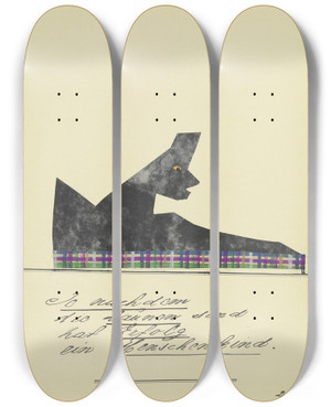 Triptych art skateboard deck of John Elsas Je Nachdem Die Launen Sind by John Elsas (1851-1935)