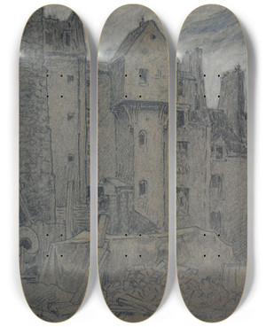 Triptych art skateboard deck of Ferdinand Boberg Tour Dite De Calvin 21 Rue Valette by Ferdinand Boberg (1860-1946)