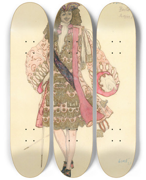 Triptych art skateboard deck of Lon Bakst Costume Design For Act Ii Of Le Prince Anglais by Leon Bakst (1866-1924)