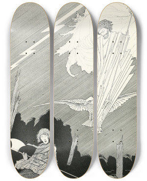 Triptych art skateboard deck of Harry Clarke Jupiter Appeared Before Him Wielding His Mighty Thunderbolts by Harry Clarke (1889-1931)