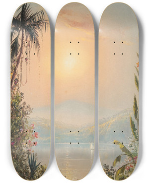 Triptych art skateboard deck of Norton Bush Sailing In The Tropics by Norton Bush (1834-1894)