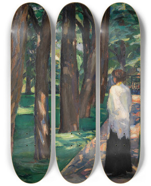 Triptych art skateboard deck of Albert Weisgerber Dame Im Park by Albert Weisgerber (1878-1915)