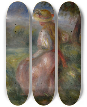 Triptych art skateboard deck of Pierreauguste Renoir Jeune Fille En Rose by Pierre-Auguste Renoir (1841-1919)