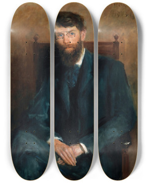 Triptych art skateboard deck of John Butler Yeats Portrait Of Ae George W Russell 18671935 Poet by John Butler Yeats (1839-1922)