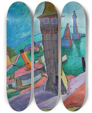 Triptych art skateboard deck of Anton Kerschbaumer Lindauer Hafen Iii by Anton Kerschbaumer