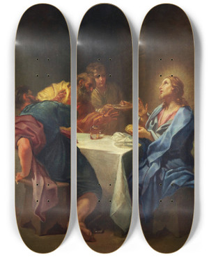 Triptych art skateboard deck of Benedetto Luti Supper At Emmaus by Benedetto Luti (1666-1724)