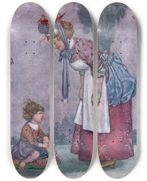 Triptych art skateboard deck of William Heath Robinson Basil Herbert Develops A Chilblain by William Heath Robinson (1872-1944)