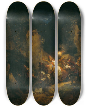 Triptych art skateboard deck of Alexander Laurus Italian Bandits Abducting Some Women by Alexander Laureus (1783-1823)