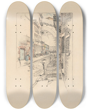 Triptych art skateboard deck of Charles Frederick William Mielatz Rose Street by Charles Frederick William Mielatz (1864-1919)