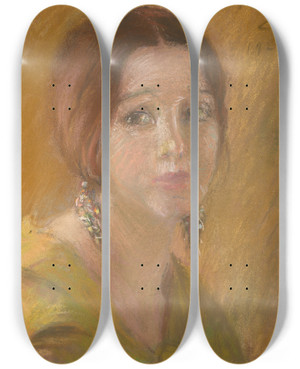 Triptych art skateboard deck of Alice Pike Barney Study Head Of A Woman by Alice Pike Barney (1857-1931)