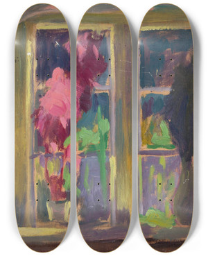 Triptych art skateboard deck of Jan Rembowski Window With Flower Pots by Jan Rembowski (1879-1923)