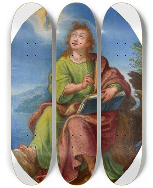 Triptych art skateboard deck of Spanish School Saint John The Evangelist by Spanish School