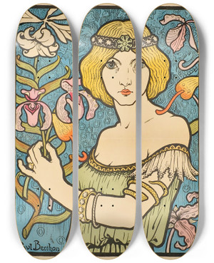 Triptych art skateboard deck of Paul Berthon Salon Des Cent_1 by Paul Berthon (1872-1909)