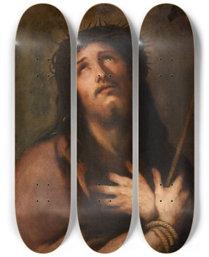 Triptych art skateboard deck of Luca Giordano Ecce Homo by Luca Giordano (1634-1705)