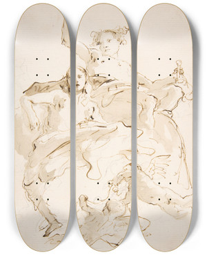 Triptych art skateboard deck of Giovanni Battista Tiepolo Bacchus And Ariadne_5 by Giovanni Battista Tiepolo (1696-1770)
