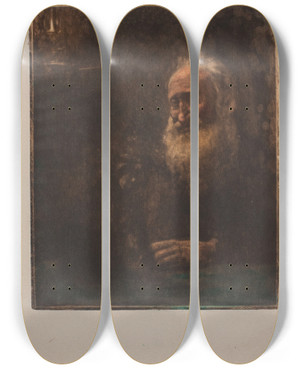 Triptych art skateboard deck of Hans Nikolaj Hansen Gamle Schtt Med Hunden by Hans Nikolaj Hansen (1853-1923)