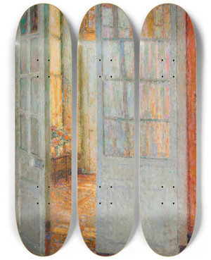 Triptych art skateboard deck of Henri Le Sidaner Le Soleil Dans Les Vitres by Henri Le Sidaner (1862-1939)