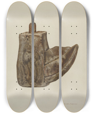 Triptych art skateboard deck of Juanita Donahoo Wooden Stirrup by Juanita Donahoo