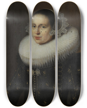 Triptych art skateboard deck of Wybrand De Geest Portrait Of Hendrickje Uylenburgh 1600C 1682 by Wybrand de Geest (1592-1661)