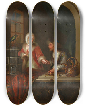 Triptych art skateboard deck of Adam Johann Braun Genreszene by Adam Johann Braun (1748-1827)