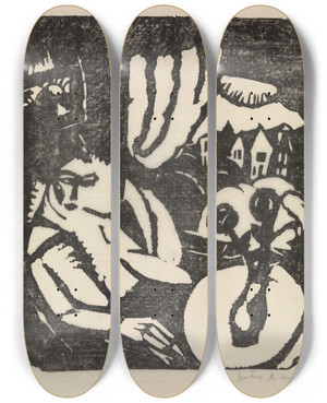 Triptych art skateboard deck of Gustave De Smet Seated Woman At The Window by Gustave De Smet (1877-1943)