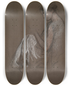 Triptych art skateboard deck of Edwin Austin Abbey Seated Femalefigure by Edwin Austin Abbey (1852-1911)