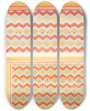 Triptych art skateboard deck of Gustave Jquier 3 Plafond Du Tombeau De Pehsoukher N 88 4 Plafond Du Tombeau De Thotnofer N 80 by Gustave Jequier (1868-1946)