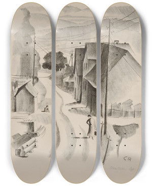 Triptych art skateboard deck of Clara Rhle Dorfstrae by Clara Ruhle (1885-1947)