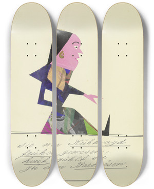 Triptych art skateboard deck of John Elsas Sie War Kuhmagd by John Elsas (1851-1935)