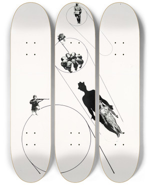 Triptych art skateboard deck of Lszl Moholynagy Target Practice In The Name Of The Law by Laszlo Moholy Nagy (1895-1946)