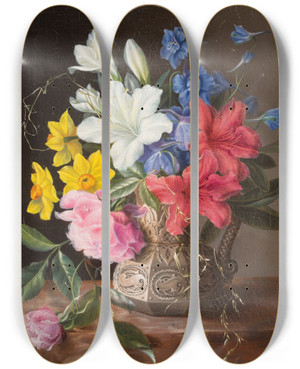Triptych art skateboard deck of Georgius Jacobus Johannes Van Os Flower Still Life by Georgius Jacobus Johannes Van Os (1782-1861)