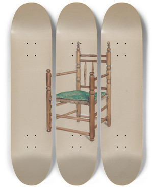 Triptych art skateboard deck of Charles Squires Carver Armchair by Charles Squires Triptych art skateboard deck of Charles Squires Carver Armchair by Charles Squires