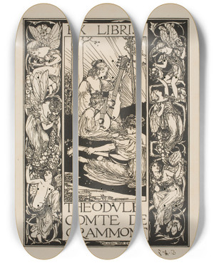 Triptych art skateboard deck of Robert Anning Bell Theodule Count Of Grammont by Robert Anning Bell (1863-1933)