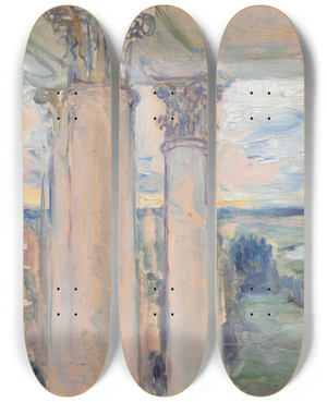 Triptych art skateboard deck of Maria Yakunchikova Study For From A Window Of The Old House Vvedenskoye by Maria Yakunchikova (1870-1902)