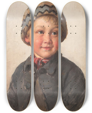 Triptych art skateboard deck of Friedrich Anton Prlss Young Boy by Friedrich Anton Prolss (1855-1934)