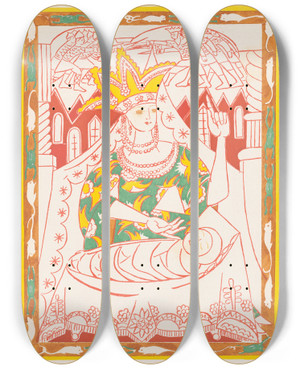 Triptych art skateboard deck of Natalia Goncharova Conte De Tsar Saltan Et De Son Fils Le Glorieux Et Puissant Prince Gvidon Saltanovitch Et De Sa Belle Princesse Cygne Pl 5 by Natalia Goncharova (1881-1962)