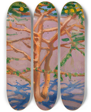 Triptych art skateboard deck of Akseli Gallenkallela Acacia On The Savannah by Akseli Gallen Kallela (1865-1931)