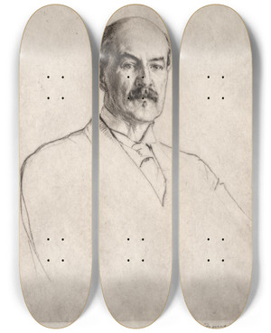 Triptych art skateboard deck of Francis Dodd Professor Oliver Elton by Francis Dodd (1874-1949)
