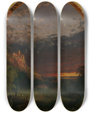 Triptych art skateboard deck of Jasper Francis Cropsey Evening by Jasper Francis Cropsey (1823-1900)