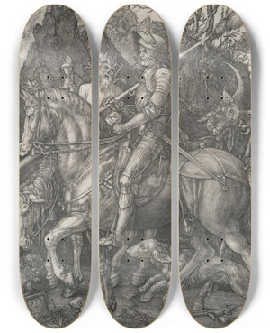 Triptych art skateboard deck of Albrecht Drer Knight Death And The Devil by Albrecht Durer (1471-1528)