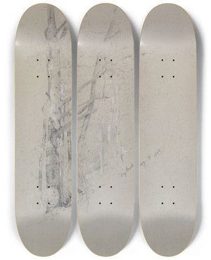 Triptych art skateboard deck of Jervis Mcentee Dry Brook by Jervis Mcentee (1828-1891)